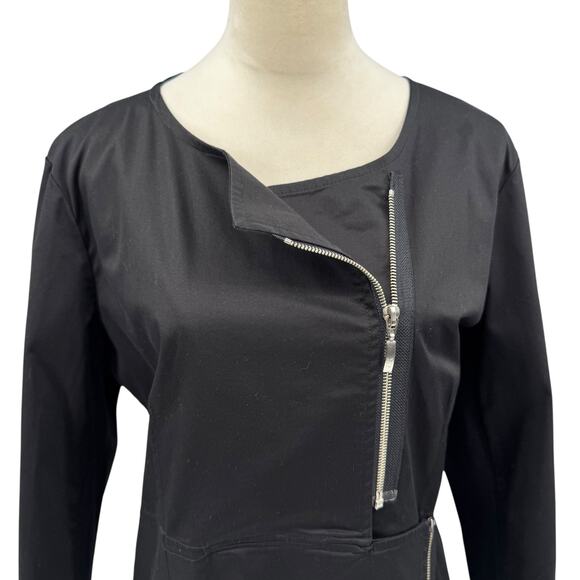 XD Xenia Design Black Poplin Cotton Asymmetrical Zip Moto Jacket - Picture 4 of 12